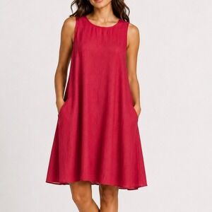 Chelsea & Theodore Women Pink Shift Dress XL Tencel Sleeveless Pockets XL Tencel